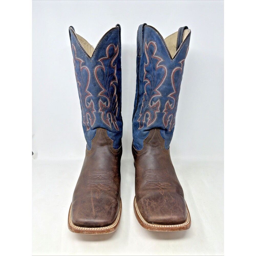 Alfa Western Wear 2 Tone Blue Brown Leather Cowboy Boot Square Toe Men 12.5EE